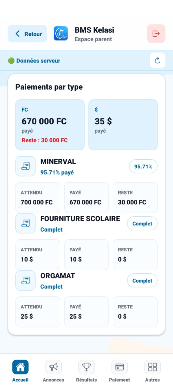 Gestion des paiements BMS Kelasi